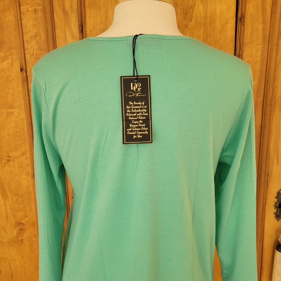 DG2 Diana Gilman V Neck 3/4 Sleeve Layered Turquoise Blouse. Size M - Picture 7 of 10